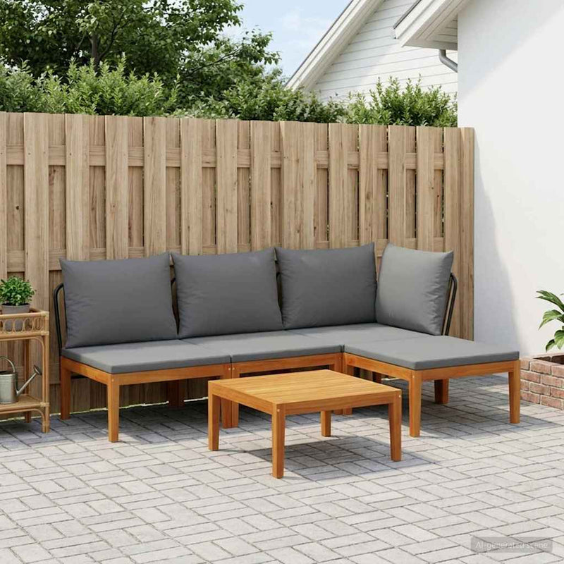 5 buc. Set de lounge pentru grădină cu perne natural