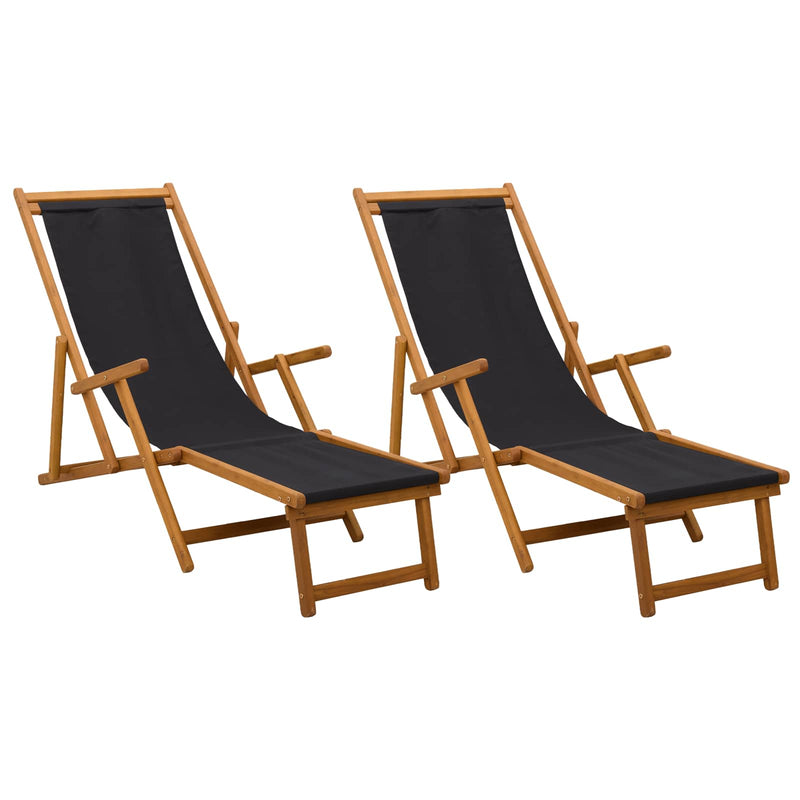 Șezlong pliabil 2 pcs 3 Poziție Lemn de eucalipt masiv Negru