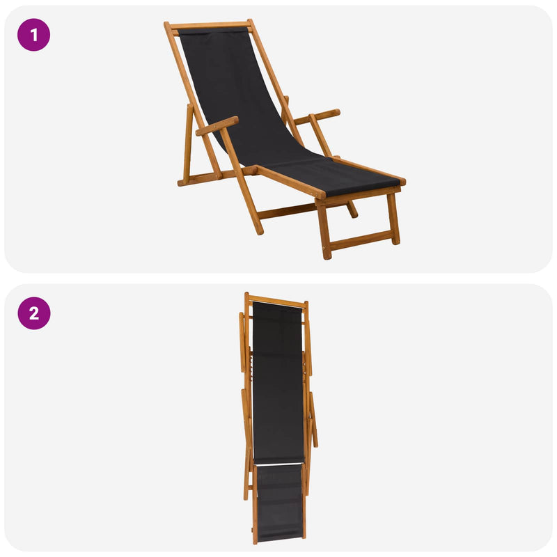 Șezlong pliabil 2 pcs 3 Poziție Lemn de eucalipt masiv Negru