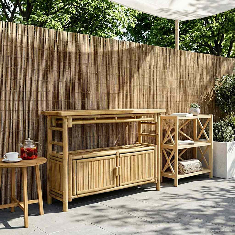 Masă de consolă cu raft cu ușă natural 110 x 35 x 75 cm Bambus