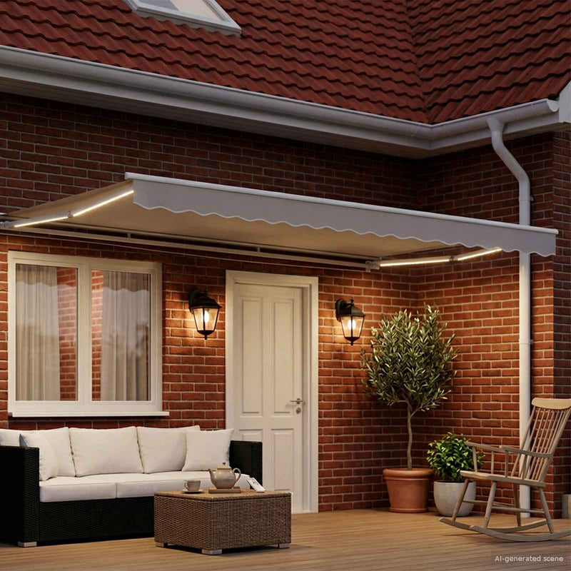 Cadru manual de marchiză cu LED-uri Alb 4 × 3 m Aluminiu