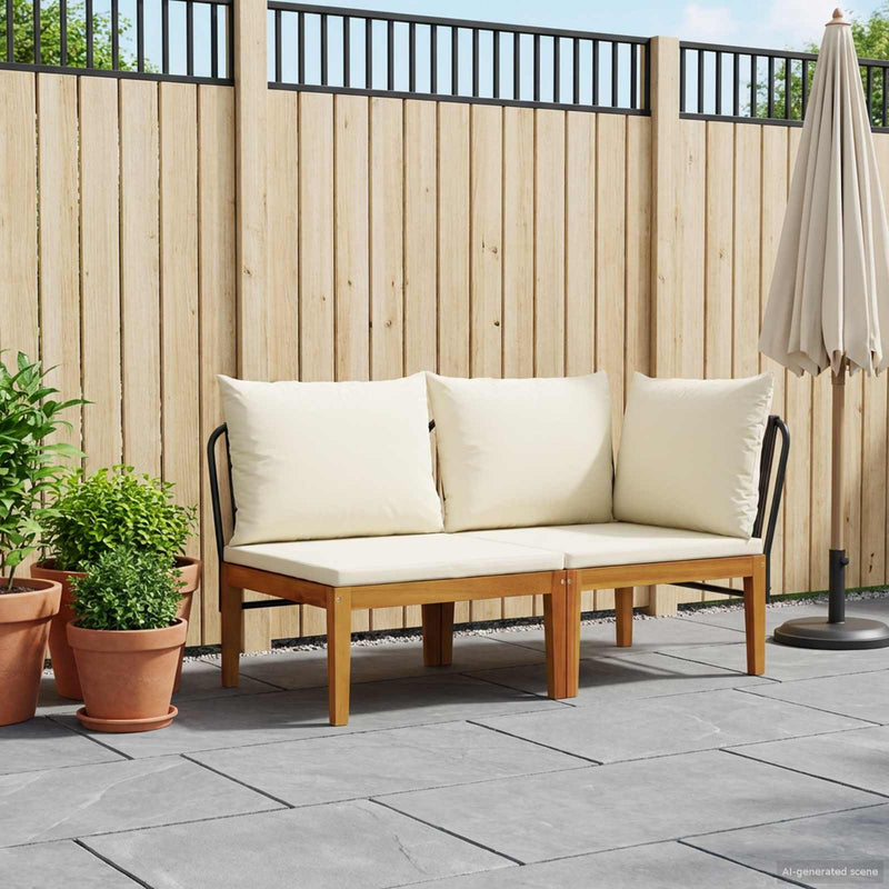 2 buc. Set de lounge pentru grădină cu perne natural