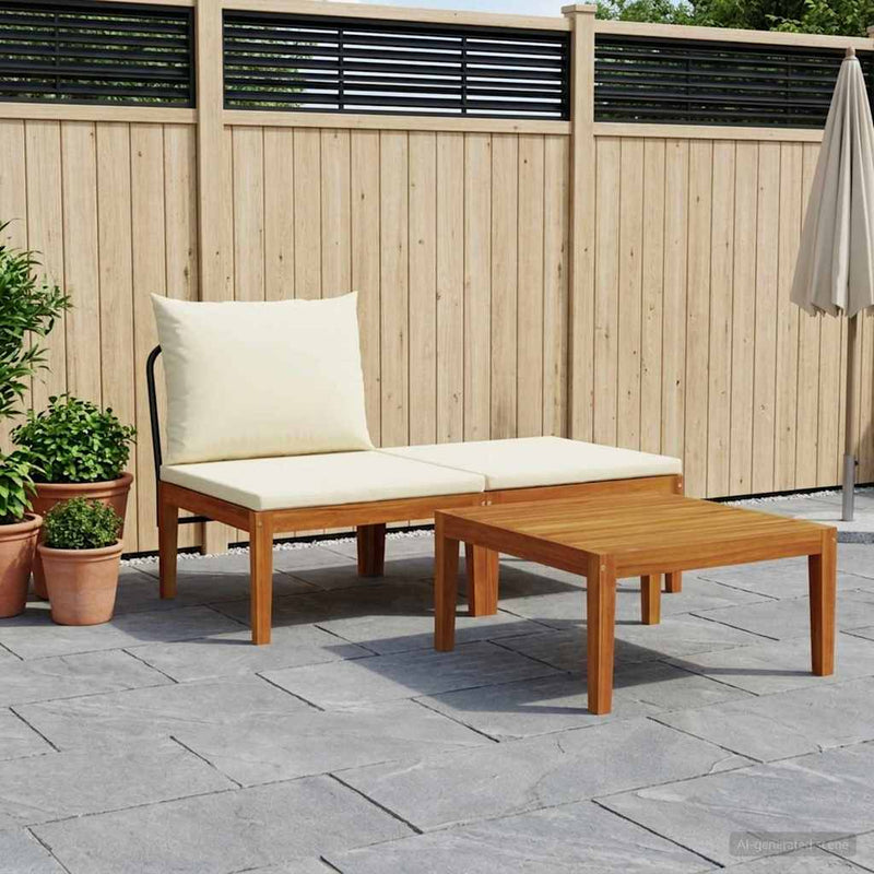 3 buc. Set de lounge pentru grădină cu perne natural