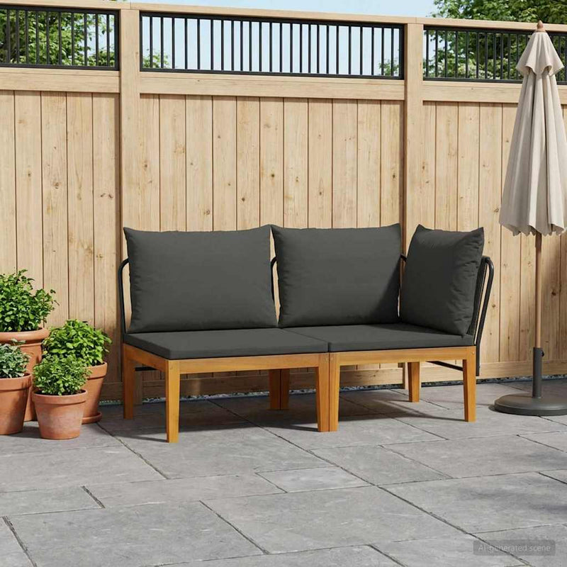 2 buc. Set de lounge pentru grădină cu perne natural