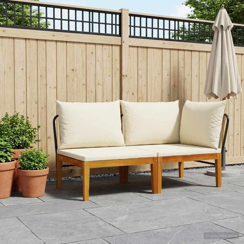 2 buc. Set de lounge pentru grădină cu perne natural