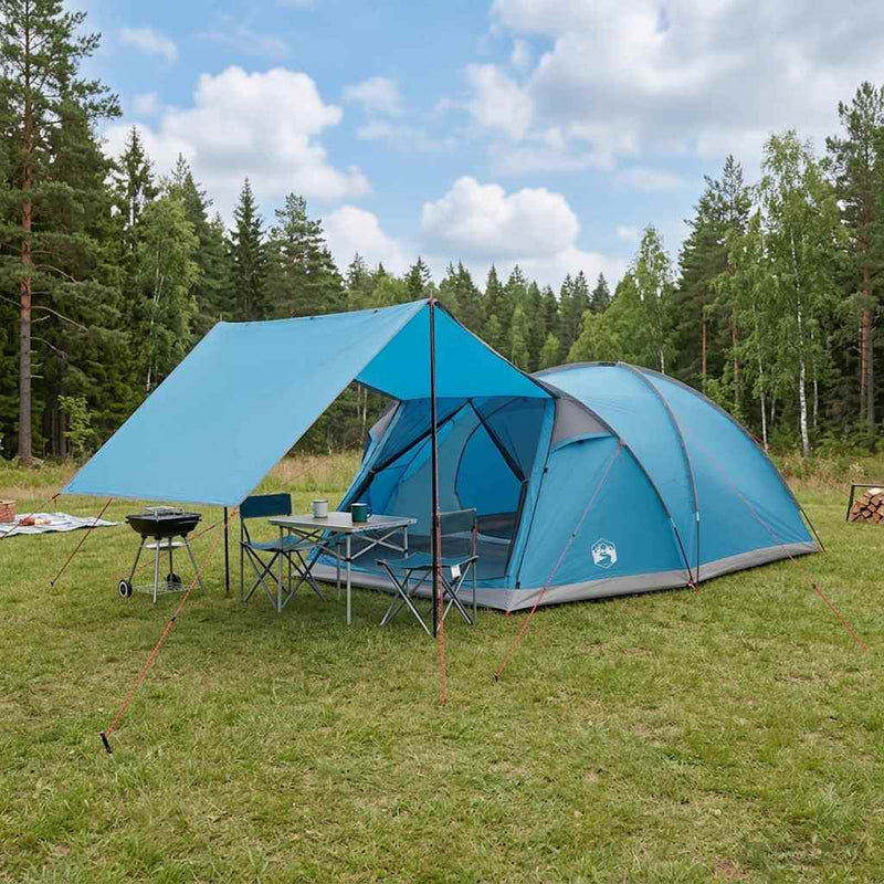 Tent Cabină cu acoperiș albastru 8 persoane Poliester și oțel