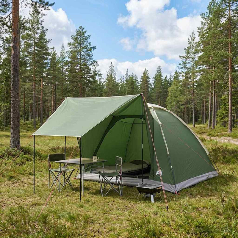 Cort de Camping 4 persoană Verde Poliester și oțel