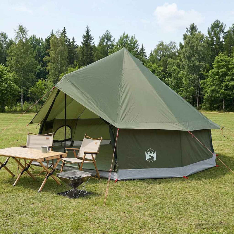 Cort Tipi 8 persoană Verde Army Poliester și oțel