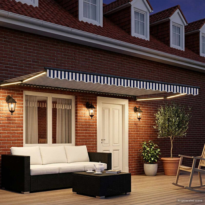 Marchiză retractabilă manuală cu led-uri 5 x 3 m