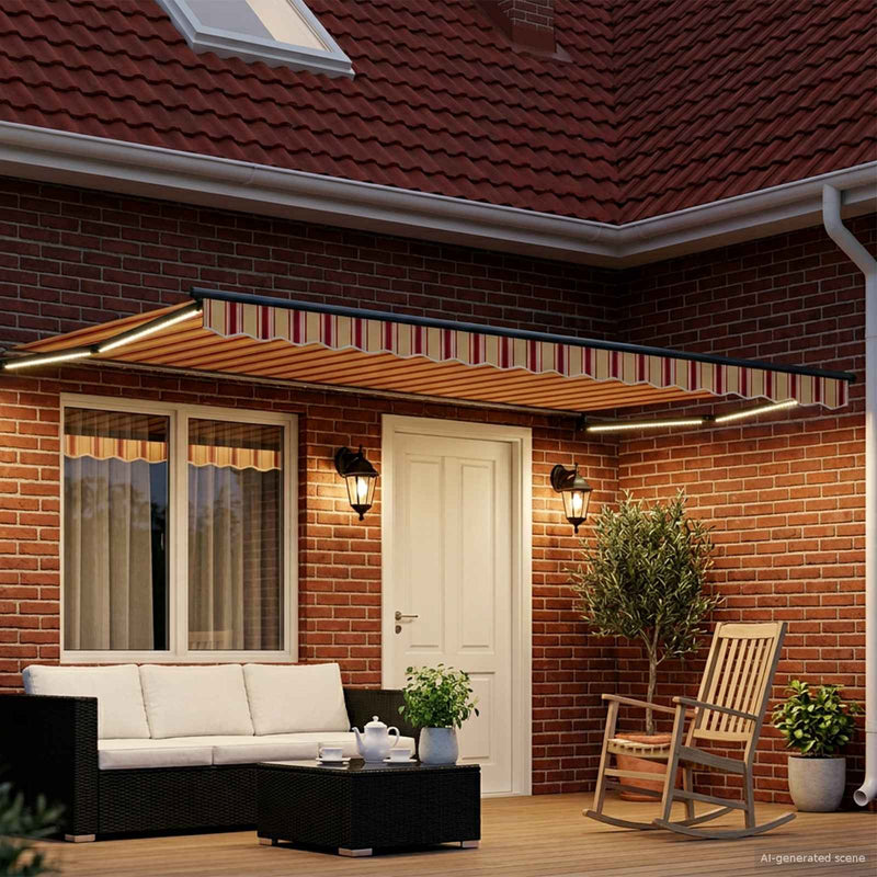 Marchiză retractabilă manuală cu led-uri Multicolour 5 x 3 m