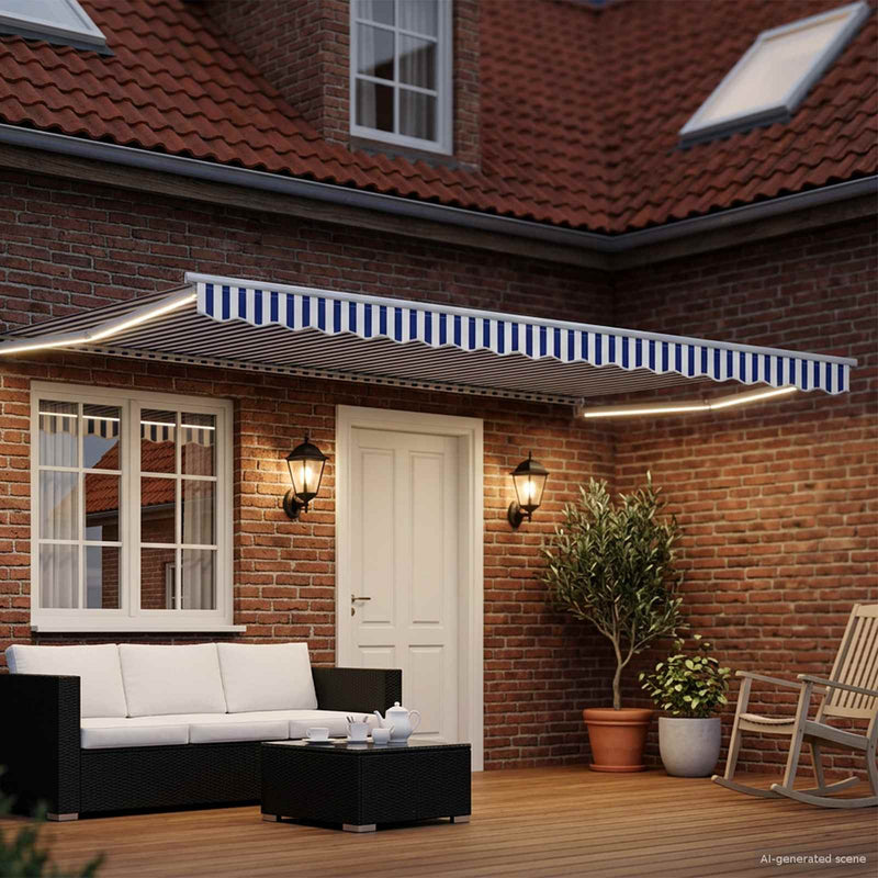 Cort electric retractabil Albastru și Alb 5 x 3 m