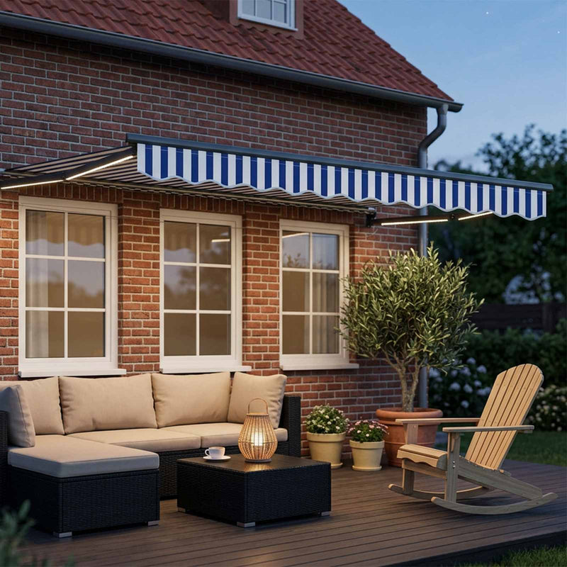 Cort electric retractabil Albastru și Alb 3,5 x 2 m
