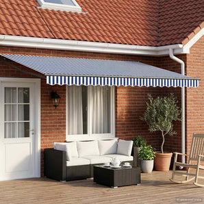 Cort electric retractabil Albastru și Alb 4,5 × 3 m