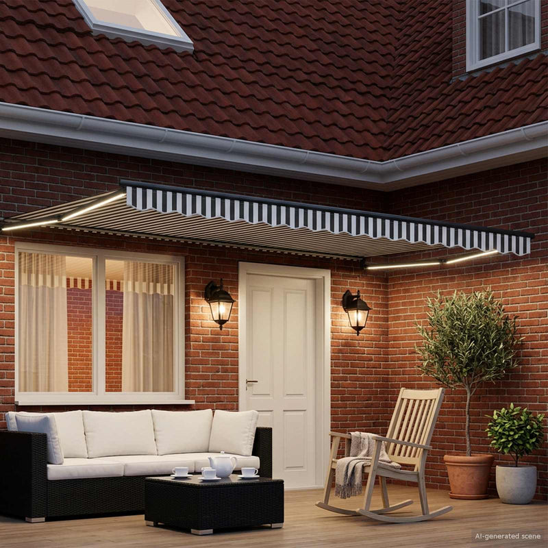 Cort electric retractabil Antracit și Alb 5 x 3 m