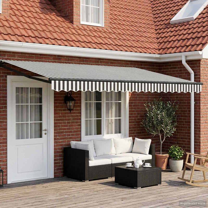 Cort electric retractabil Antracit și Alb 5 x 3 m