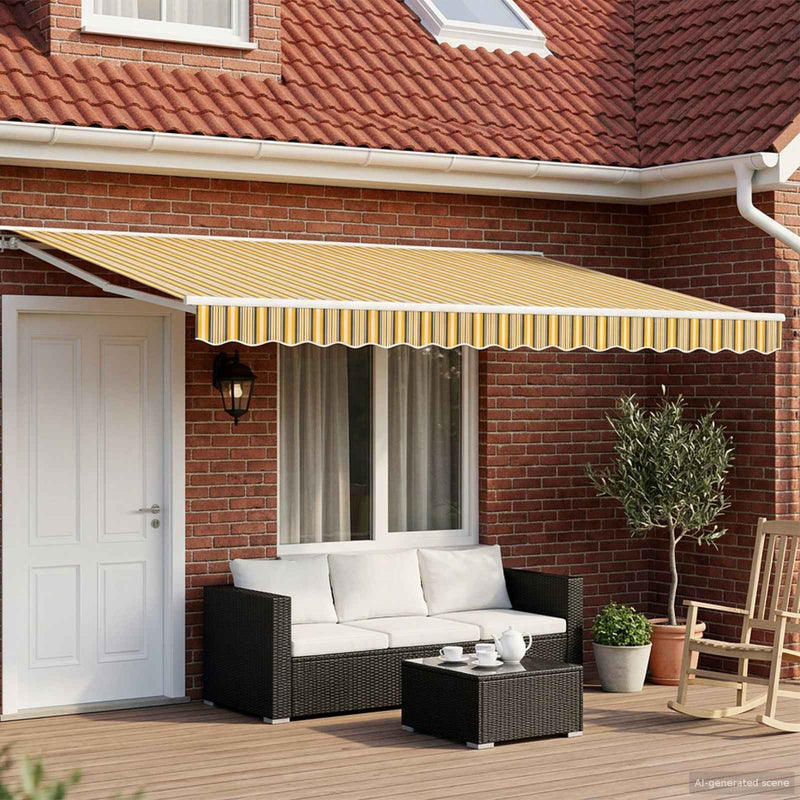 Copertină retractabilă manuală Galben, Gri și Alb 5 × 3,5 m