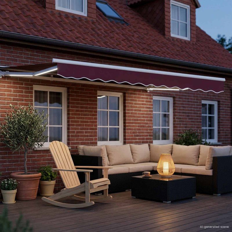 Cadru manual de marchiză cu LED-uri Bordo și Alb 2,5 x 2 m