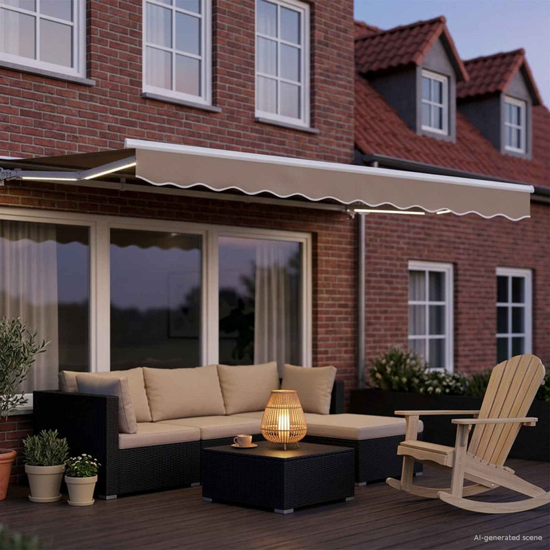 Cort electric retractabil Bej și Alb 3,5 x 2 m