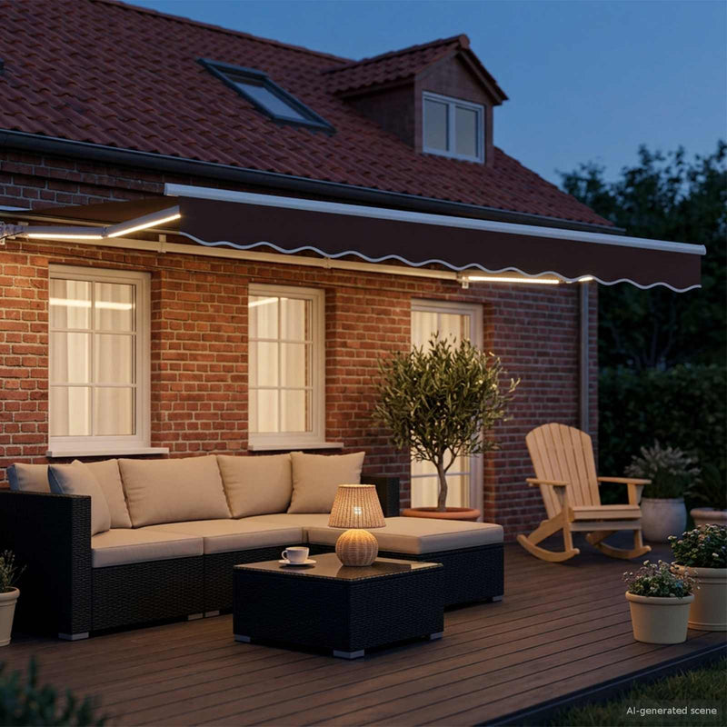 Cort electric retractabil Maro și alb 3,5 x 2,5 m