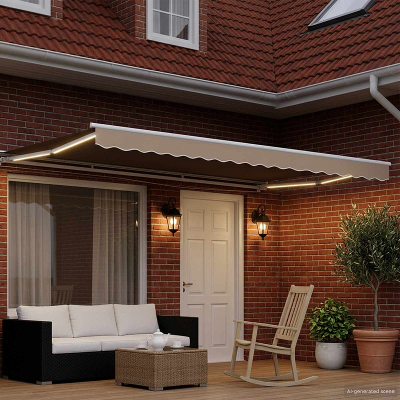 Cort electric retractabil Bej și Alb 4 × 3 m