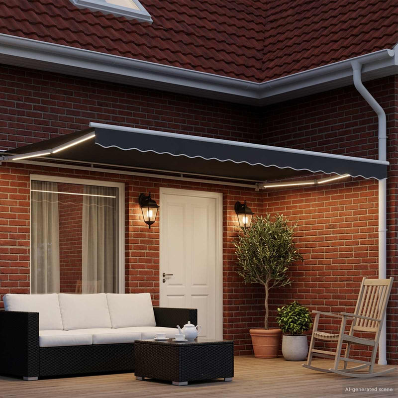 Cort electric retractabil Antracit și Alb 4,5 × 3,5 m