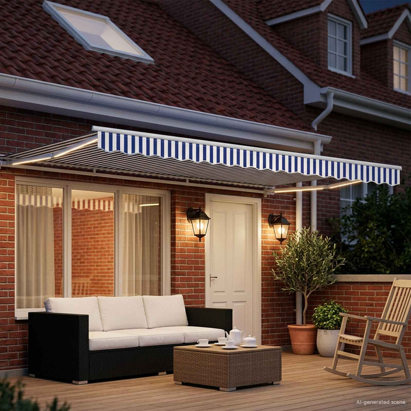Cort electric retractabil Albastru și Alb 5 x 3 m