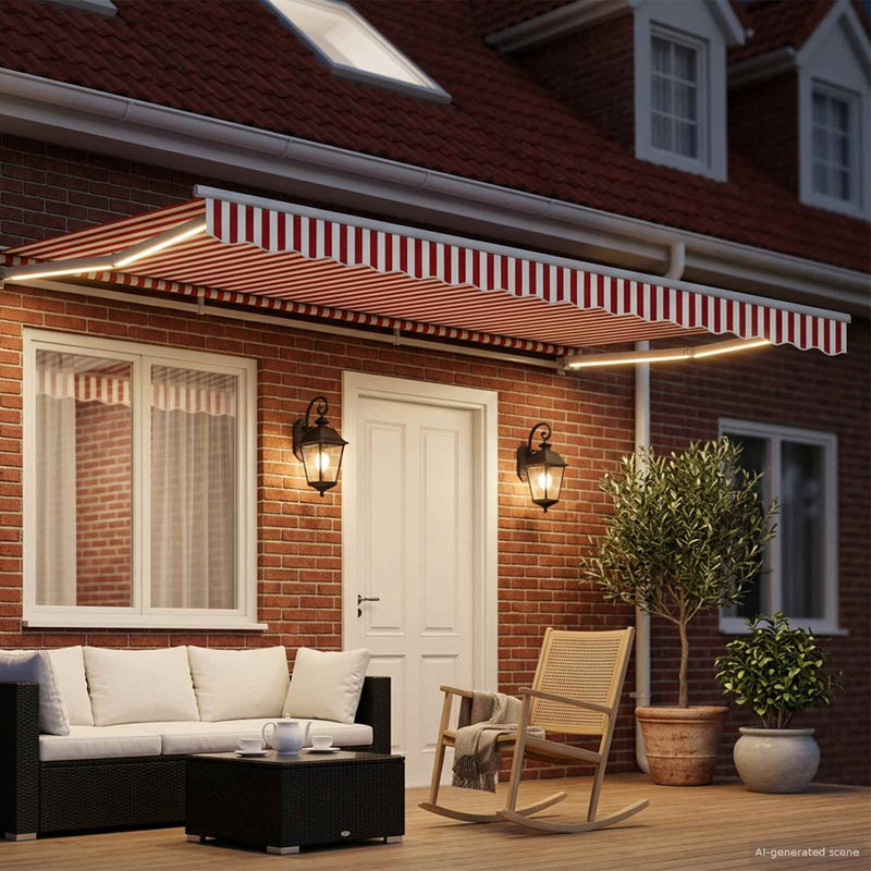 Cort electric retractabil Roșu și Alb 5 x 3 m