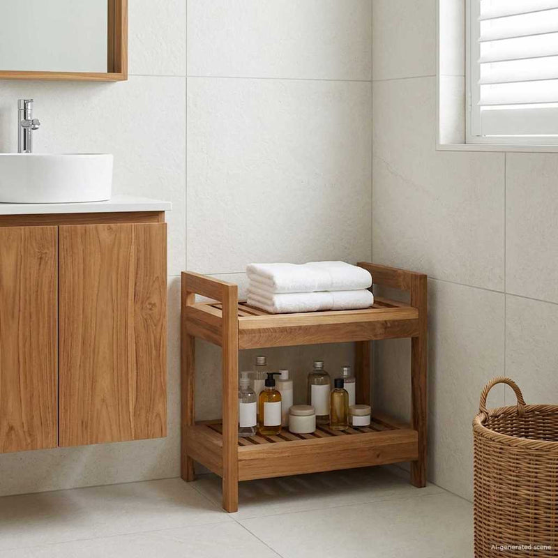 Raft pentru baie natural 45 x 30 x 45 cm Lemn solid de tec