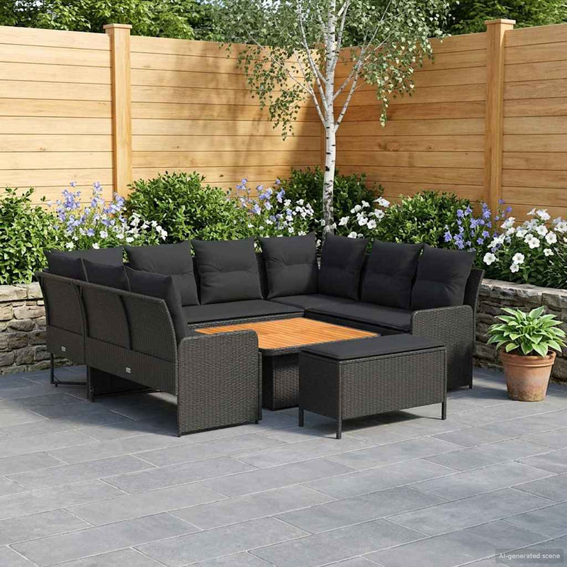 Seturi de mobilier 7 buc. Negru Ratan PE