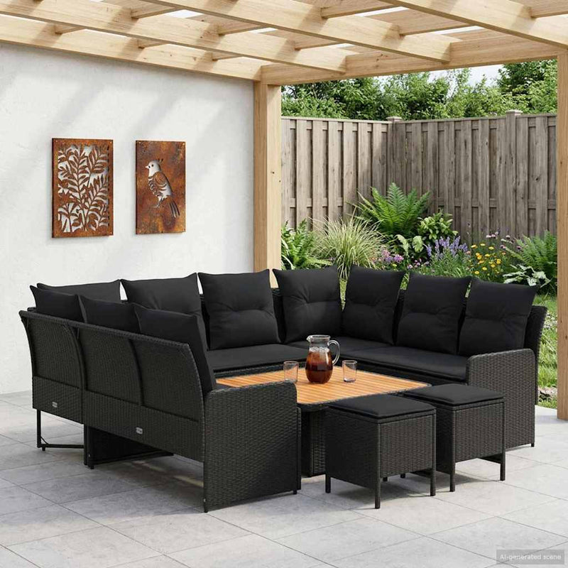 Seturi de mobilier 8 buc. Negru Ratan PE