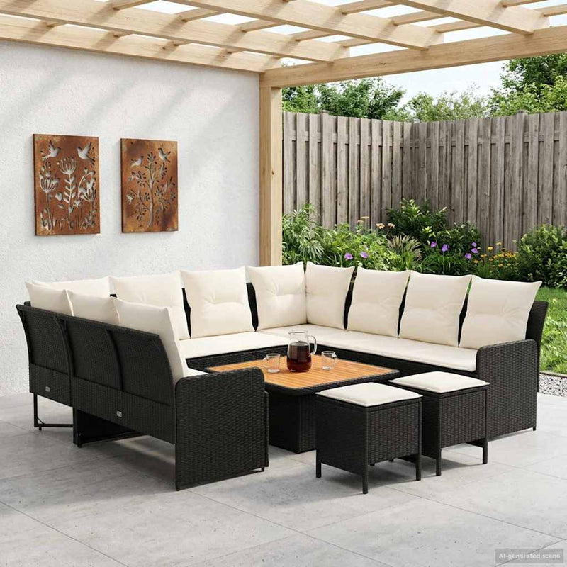 Seturi de mobilier 8 buc. Negru și Crem Ratan PE