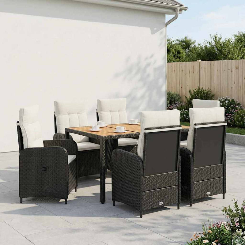 Set dining pentru exterior 7 buc. Negru și Alb crem