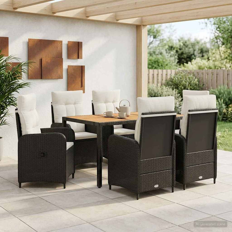 Set dining pentru exterior 7 buc. Negru și Alb crem