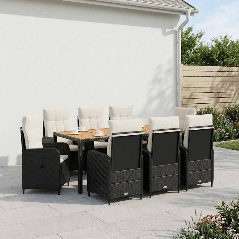 Set dining pentru exterior 9 buc. Negru și Alb crem
