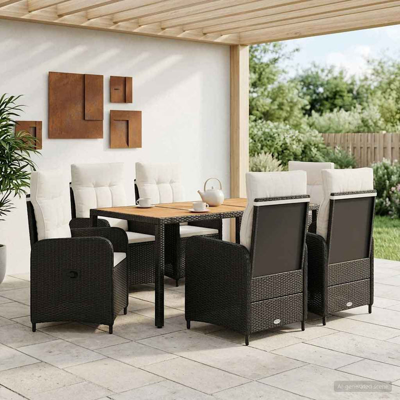 Set dining pentru exterior 9 buc. Negru și Alb crem