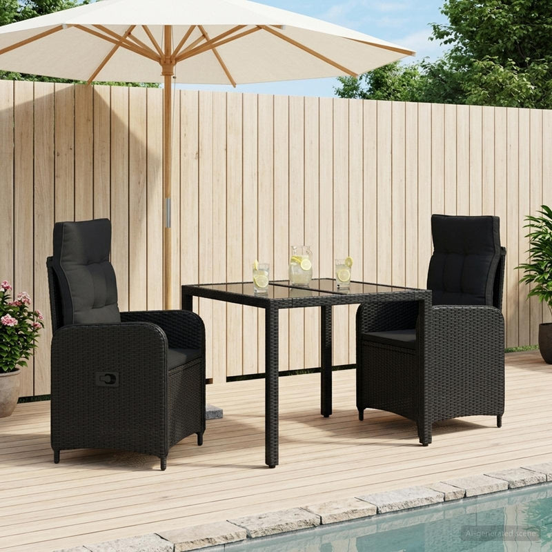 Set dining pentru exterior 3 buc. Negru poliratan