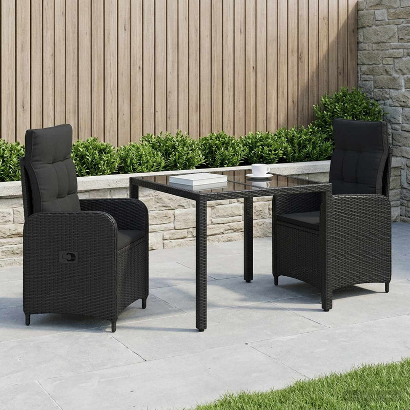 Set dining pentru exterior 3 buc. Negru poliratan
