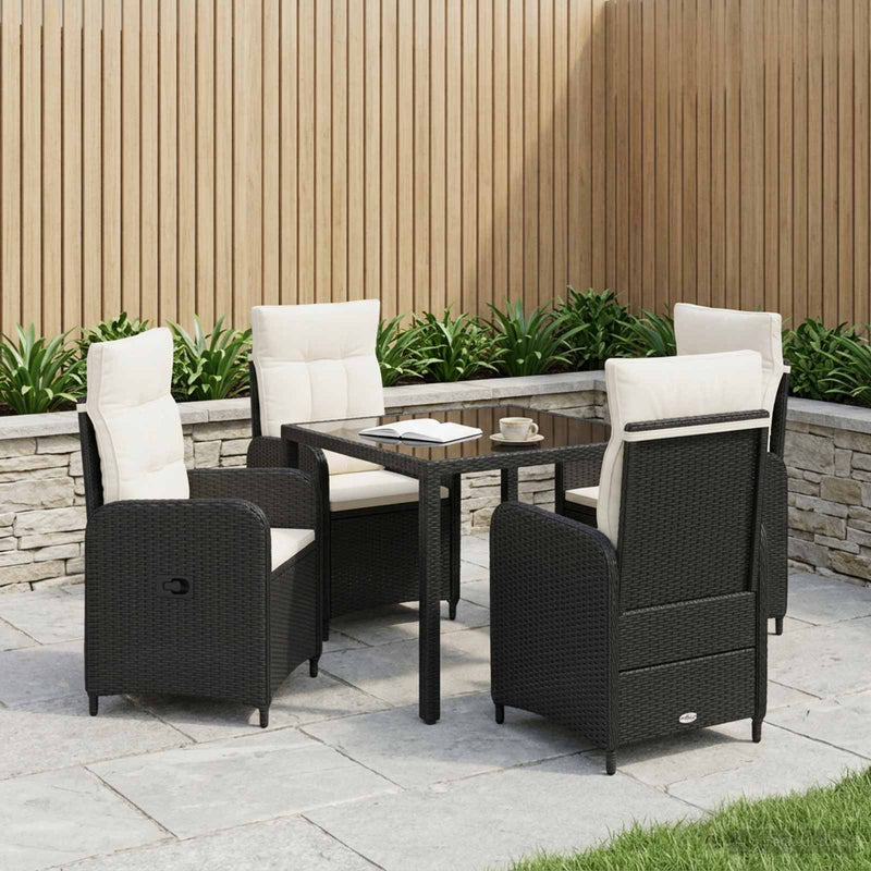 Set dining pentru exterior 5 buc. Negru și Alb crem poliratan