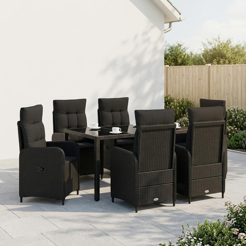 Set dining pentru exterior 7 buc. Negru poliratan