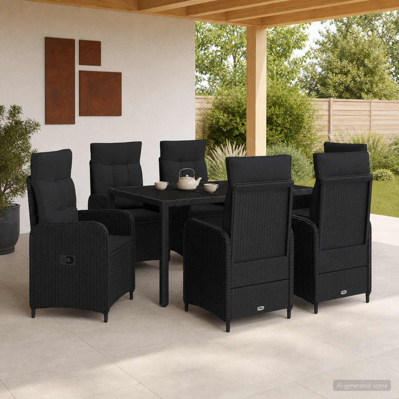 Set dining pentru exterior 7 buc. Negru poliratan