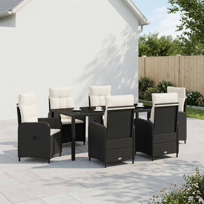 Set dining pentru exterior 7 buc. Negru și Alb crem poliratan