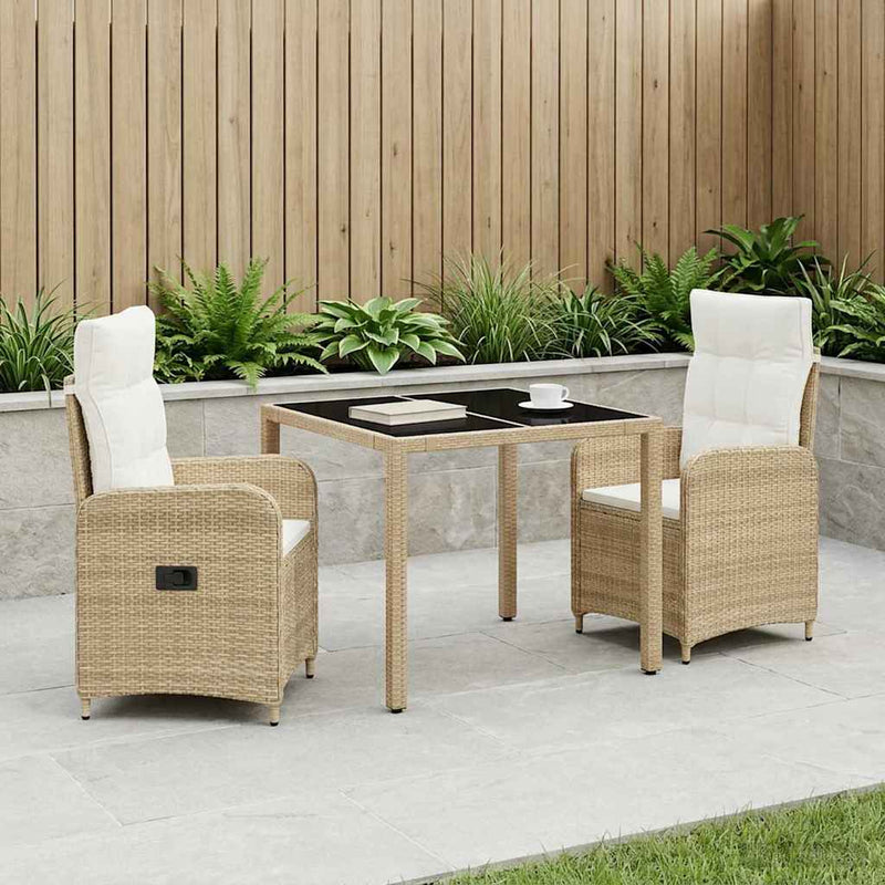 Set dining pentru exterior 3 buc. Bej și alb crem poliratan