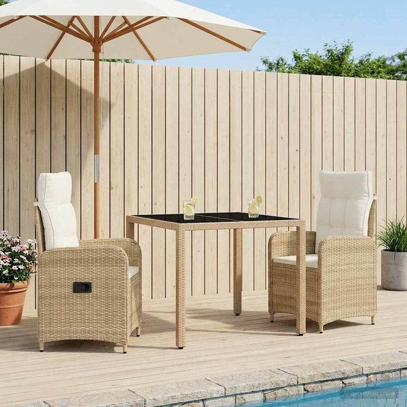 Set dining pentru exterior 3 buc. Bej și alb crem poliratan