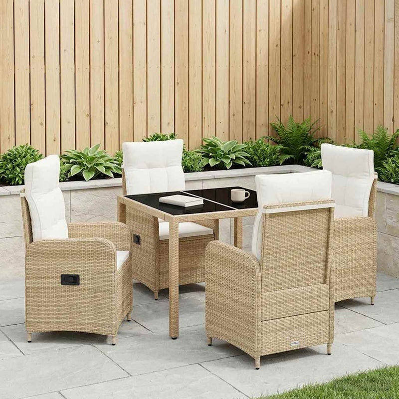 Set dining pentru exterior 5 buc. Bej și alb crem poliratan