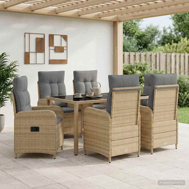 Set dining pentru exterior 7 buc. Beige și gri deschis