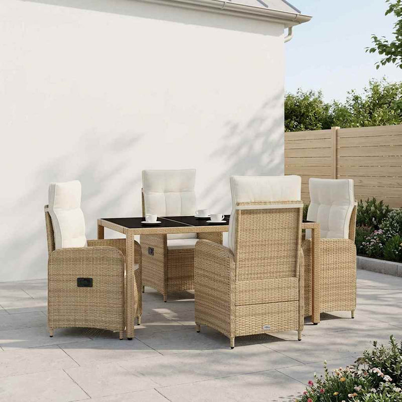 Set dining pentru exterior 5 buc. Bej și alb crem poliratan