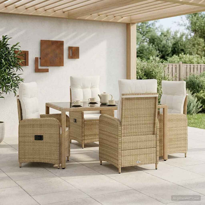 Set dining pentru exterior 5 buc. Bej și alb crem poliratan