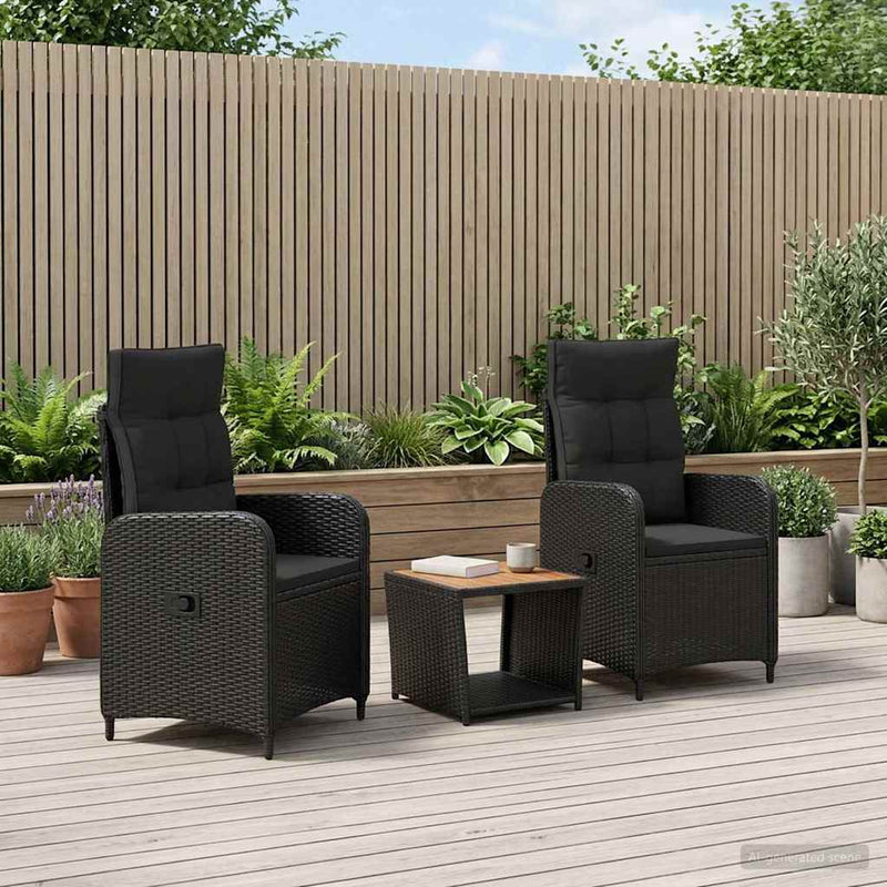 Set de lounge pentru grădină 3 buc. Negru