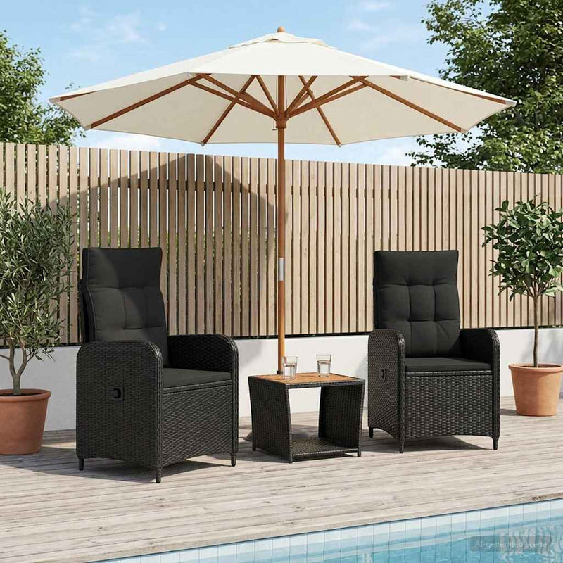 Set de lounge pentru grădină 3 buc. Negru