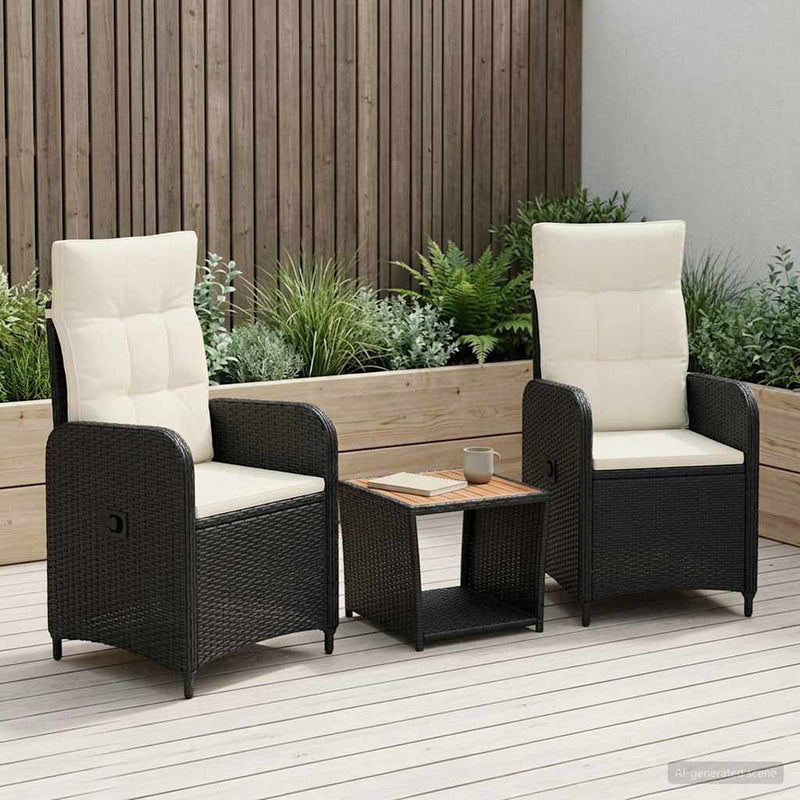 Set de lounge pentru grădină 3 buc. Negru și Alb crem